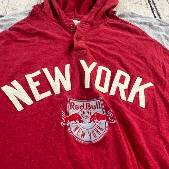 Retro New York Red Bulls MLS Soccer Futbol Long Sleeve Hoodie Shirt - Picture 2 of 5